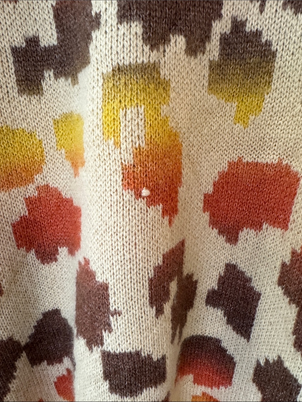 Open Front Cream Cardigan Yellow Orange Brown Spots Soft Knit Layering Piece - Picture 6 of 9